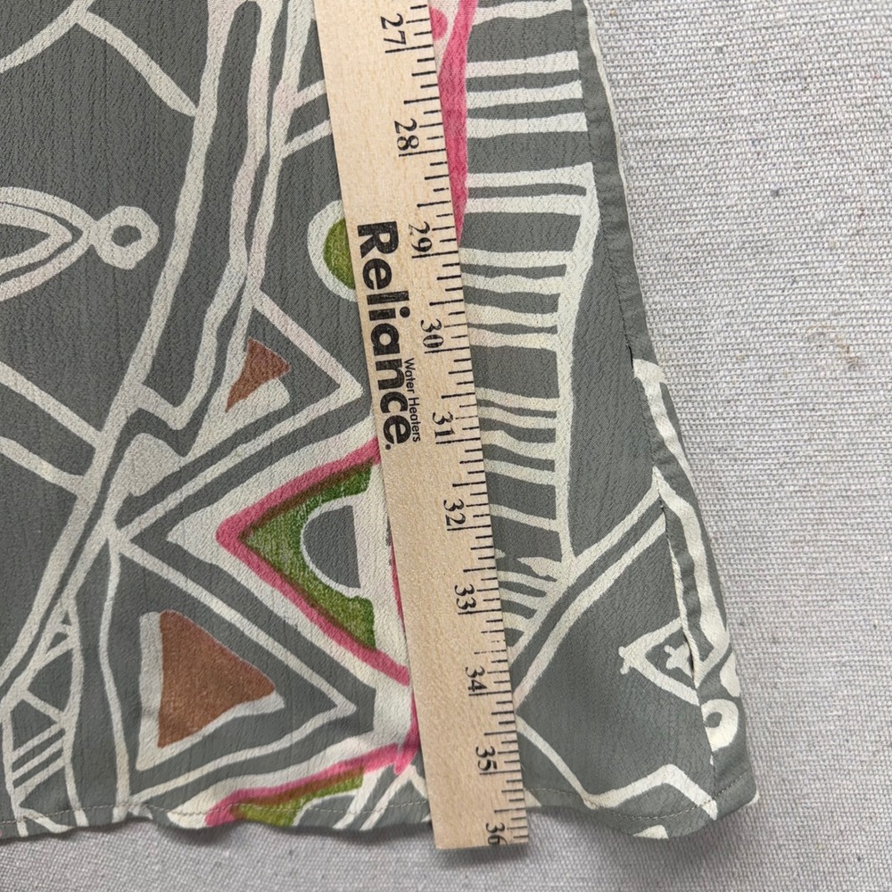 VTG Tribal Mask Print Rayon Shift Dress Grey Pink Sleeveless Button Down NWT M‎ - Picture 10 of 12